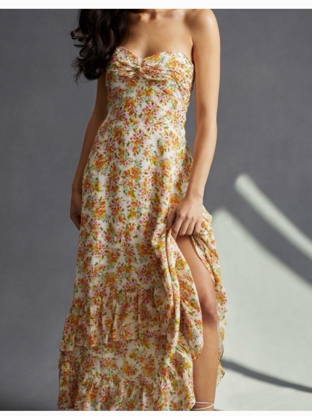 Shoshanna Dress Womens 2 White Pink Orange Floral Remy Strapless